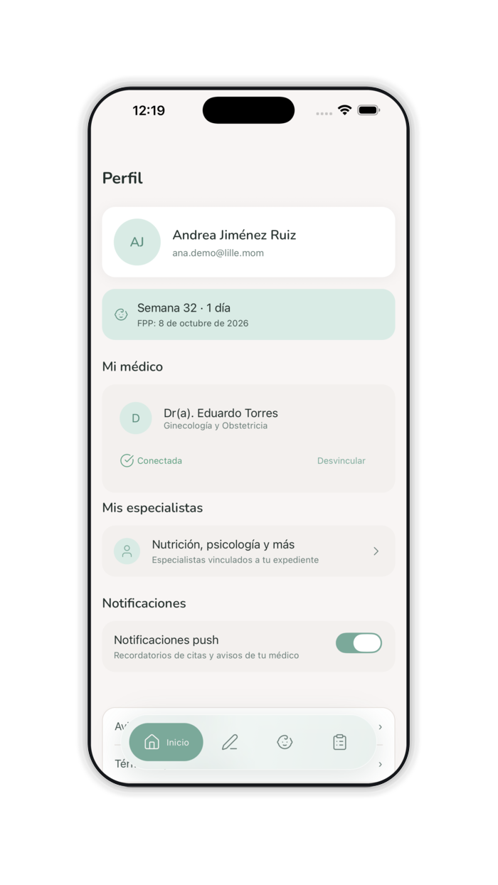 Profile; linked doctor and notifications