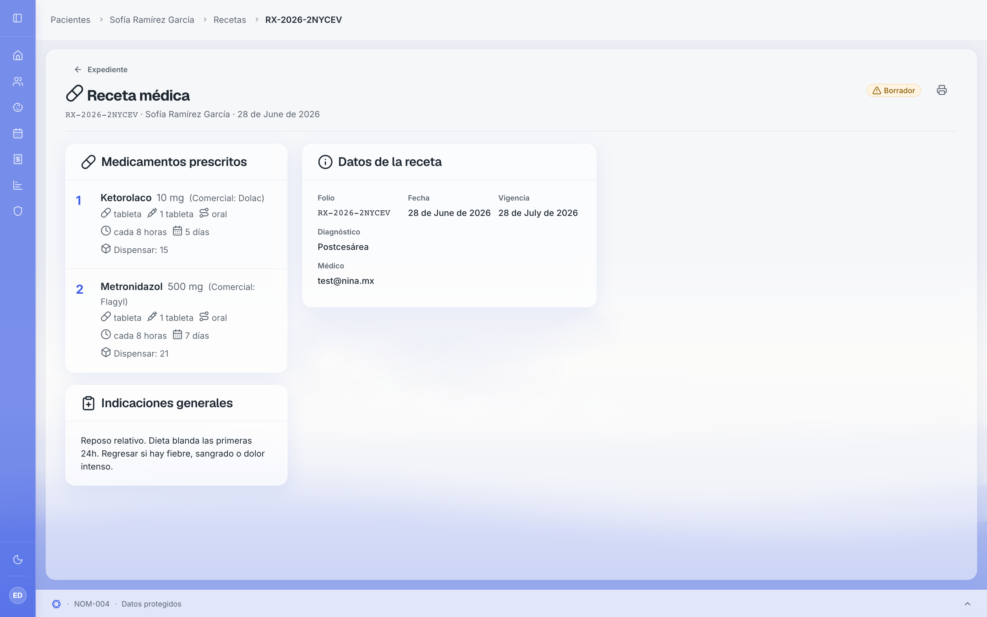 Recetario digital — receta médica generada desde el expediente
